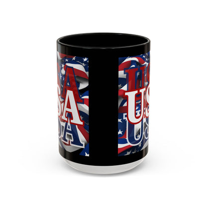 USA White font Center Patriot Black Accent Mug by theGreenDragonTavern.shop