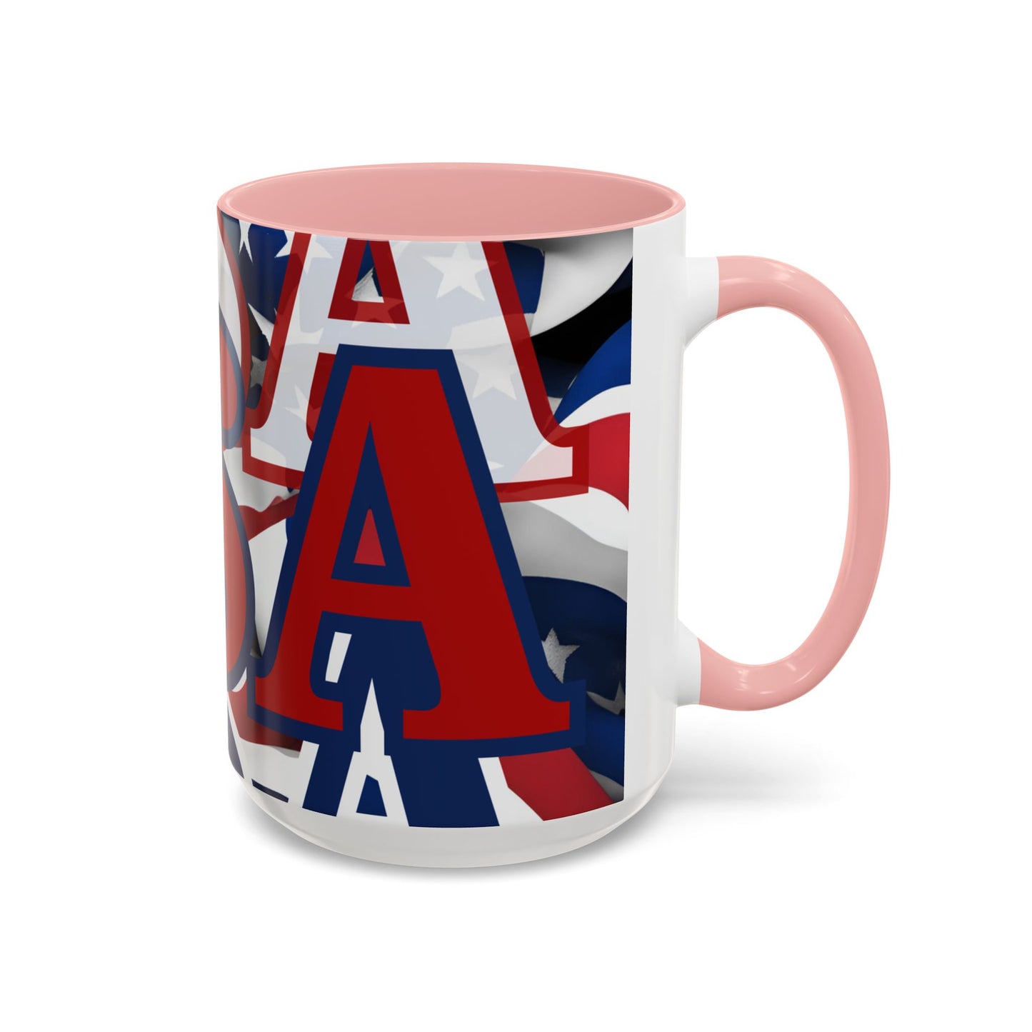 USA! USA! USA Red font Patriot White Accent Mug by theGreenDragonTavern.shop