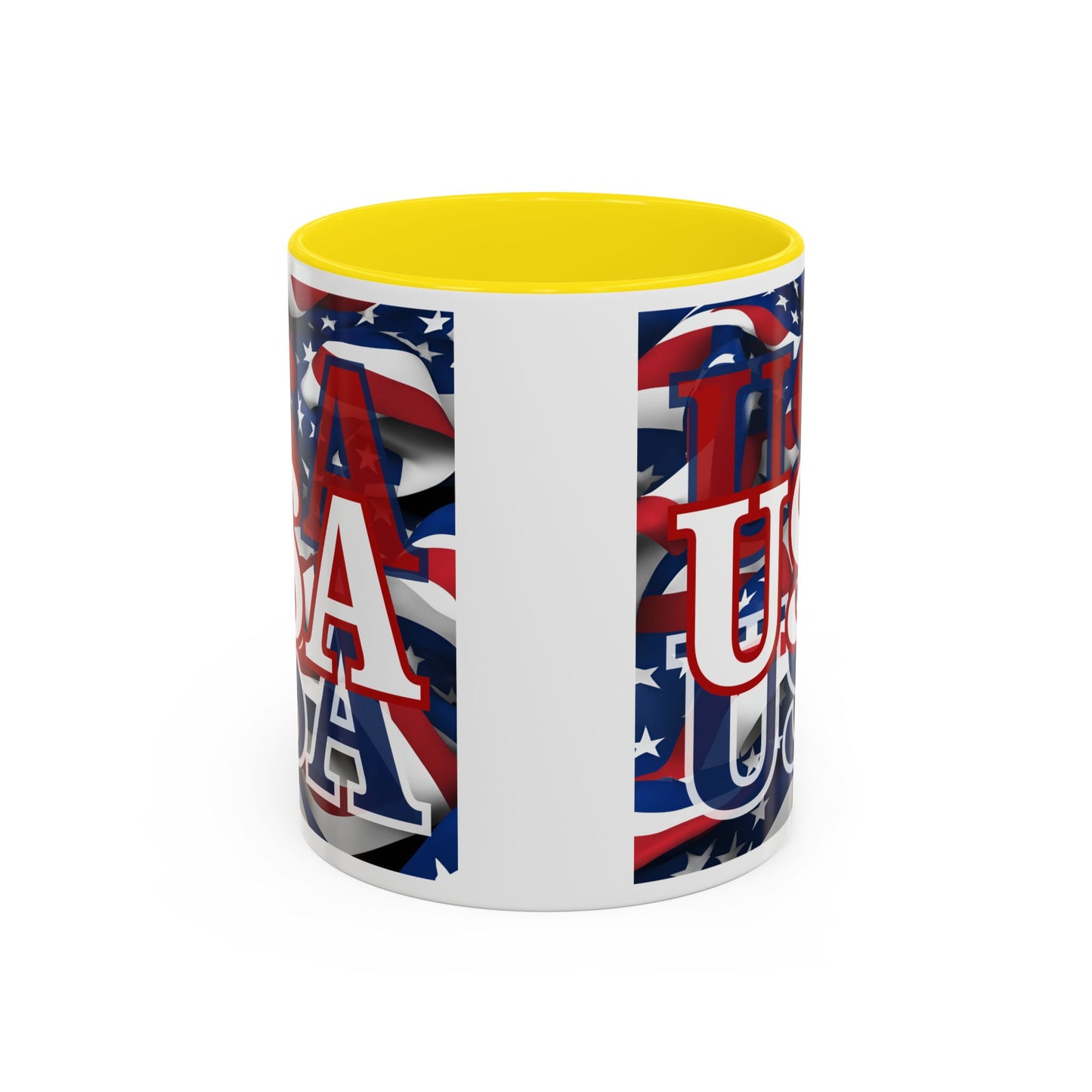 USA White font Center Patriot White Accent Mug by theGreenDragonTavern.shop