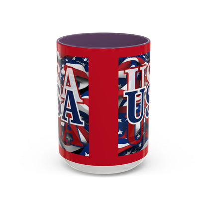 USA Blue font Center Patriot Red Accent Mug by theGreenDragonTavern.shop