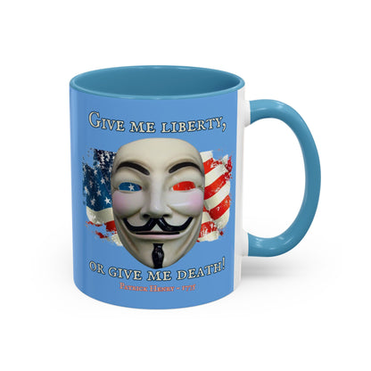 Vendetta, "Give me liberty, or give me death!" Blue Accent Mug by theGreenDragonTavern.shop