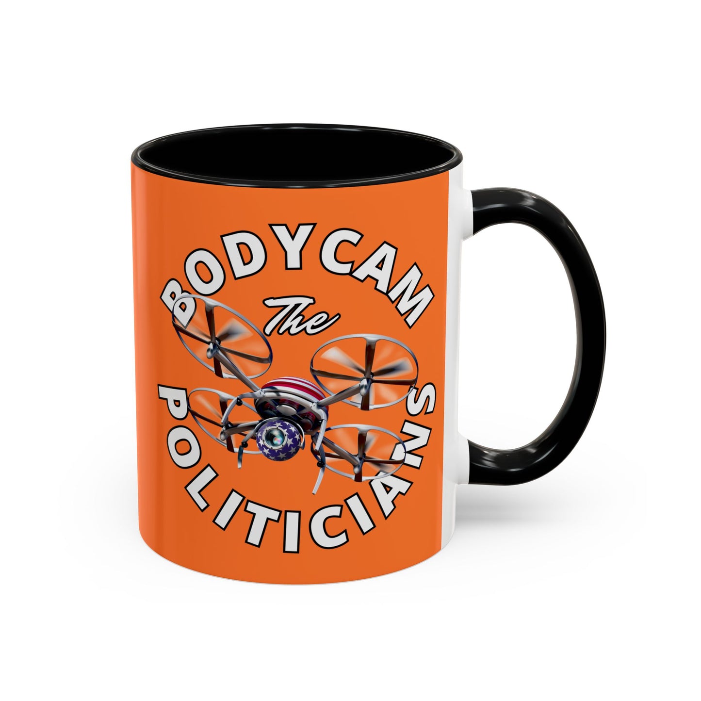 Bodycam the Politicians Drone Orange Accent Mug by theGreenDragonTavern.shop
