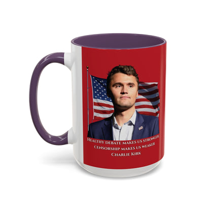 Charlie Kirk, Healthy Debate Red Accent Mug by theGreenDragonTavern.shop