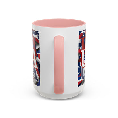USA White font Center Patriot White Accent Mug by theGreenDragonTavern.shop