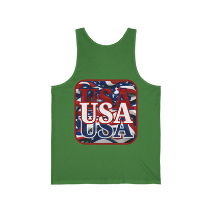 2-sided, Red WHITE and Blue USA Patriot Unisex Jersey Tank Top by theGreenDragonTavern.shop