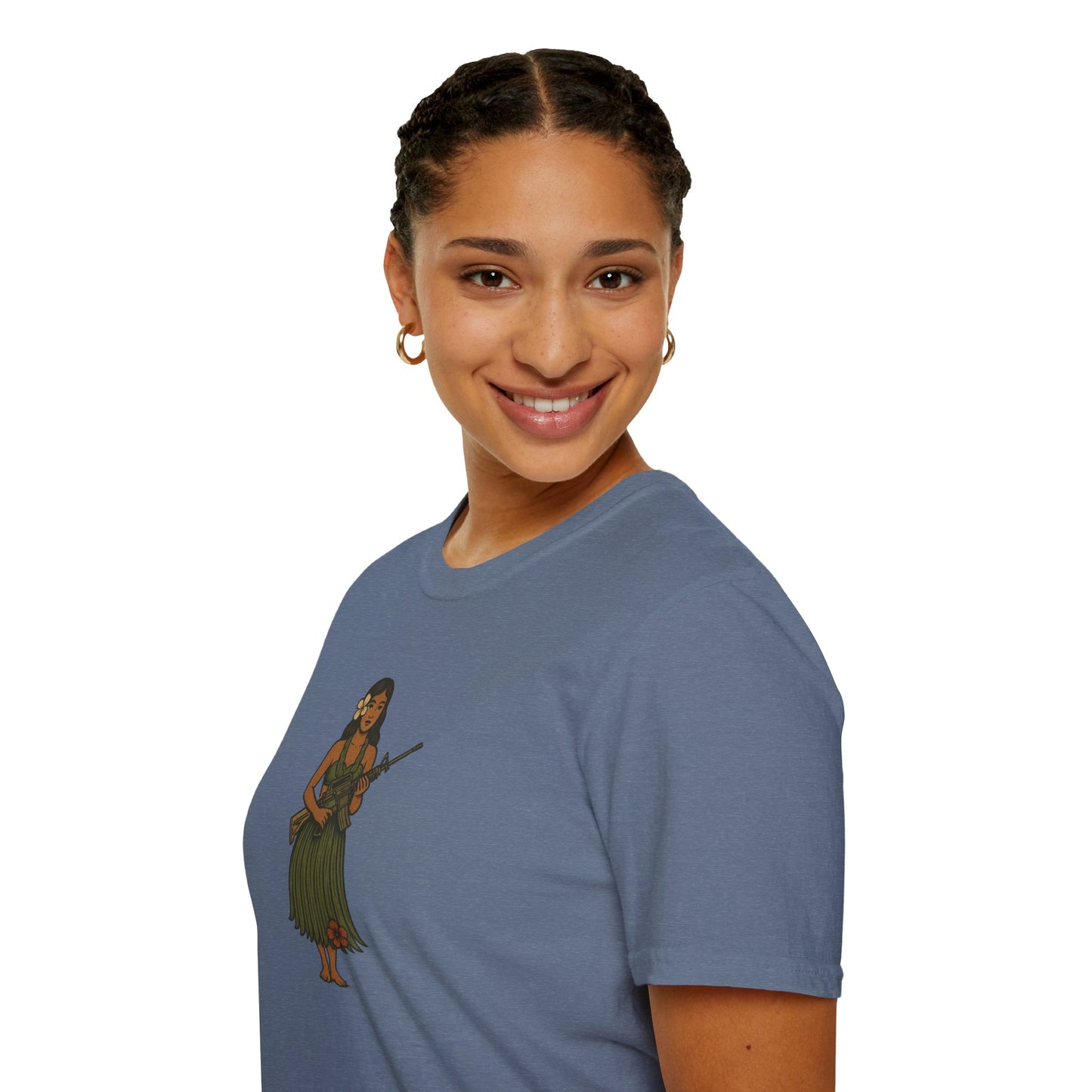 2-sided, Hula Girl Packin' Heat Dark colors Unisex T-Shirt by theGreenDragonTavern.shop