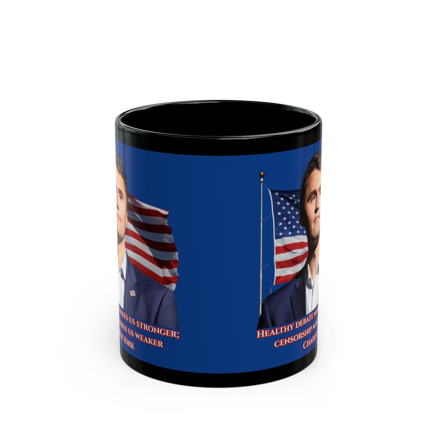 Charlie Kirk, Healthy Debate Blue Mug by theGreenDragonTavern.shop