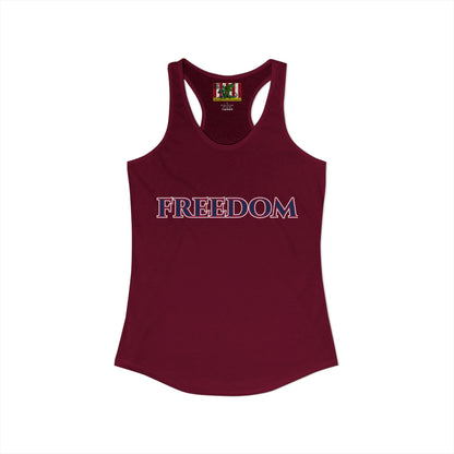 Freedom, Blue font Woman's Racerback Tank Top by theGreenDragonTavern.shop