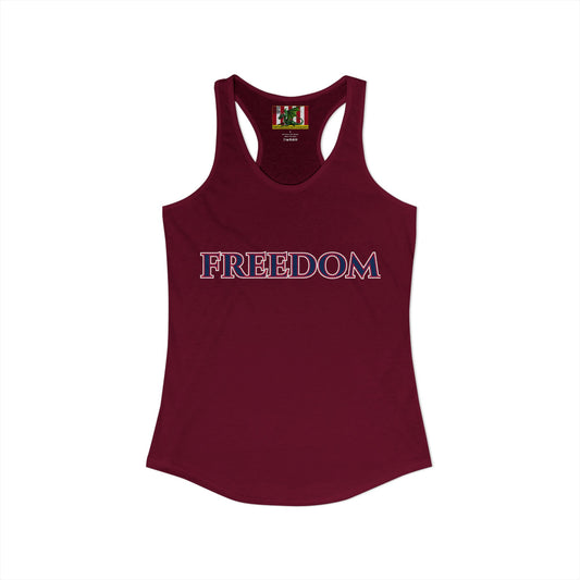 Freedom, Blue font Woman's Racerback Tank Top by theGreenDragonTavern.shop