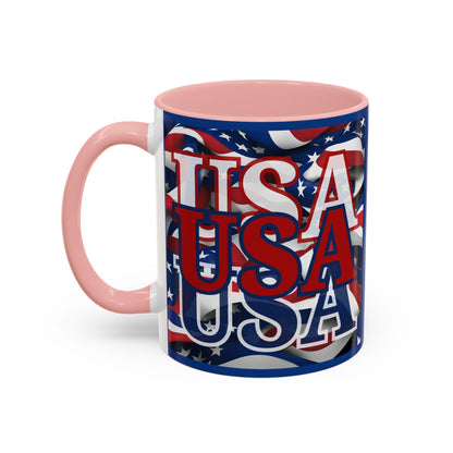 USA Red font Center Patriot Blue Accent Mug by theGreenDragonTavern.shop