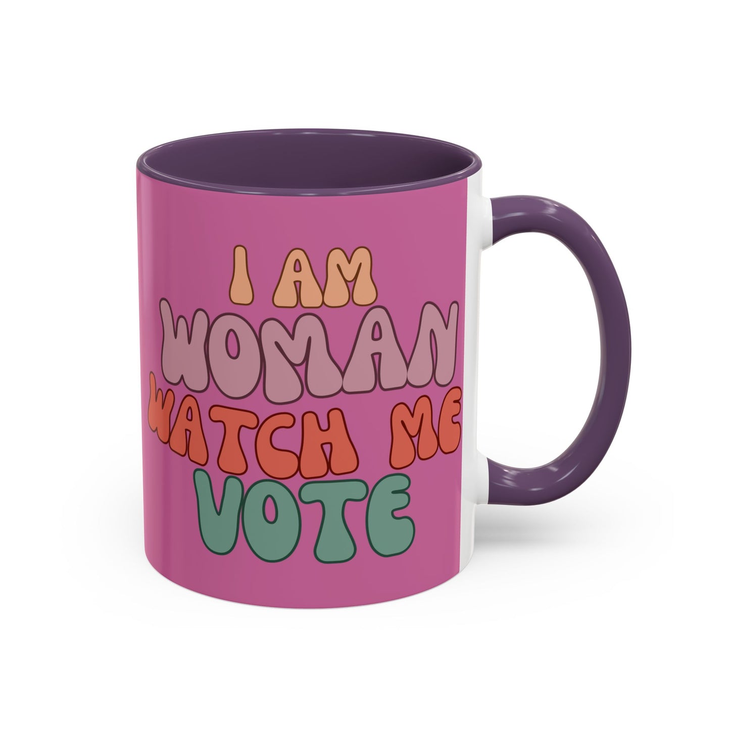 I Am Woman Watch Me Vote Pink Accent Mug by theGreenDragonTavern.shop