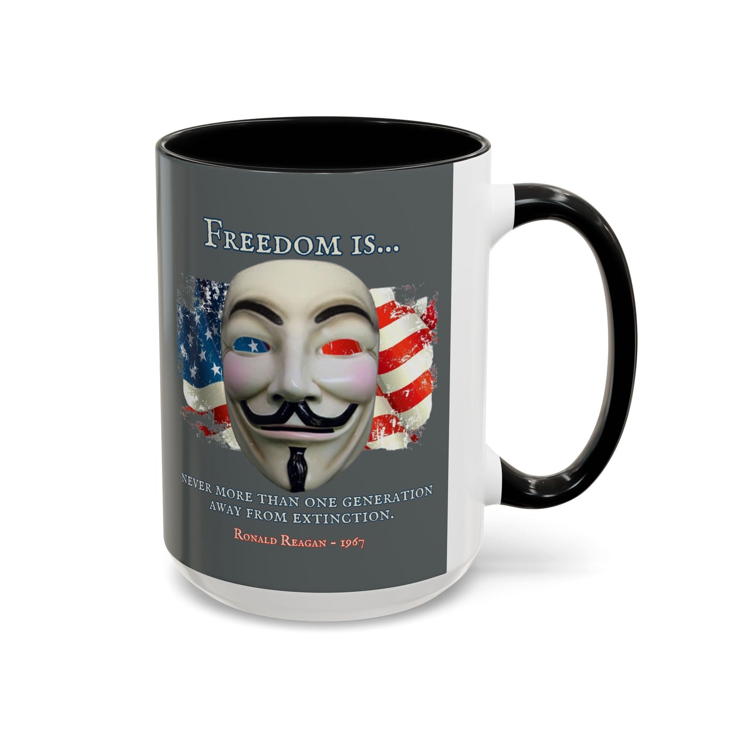 Ronald Reagan Freedom Vendetta Grey Accent Mug by theGreenDragonTavern.shop