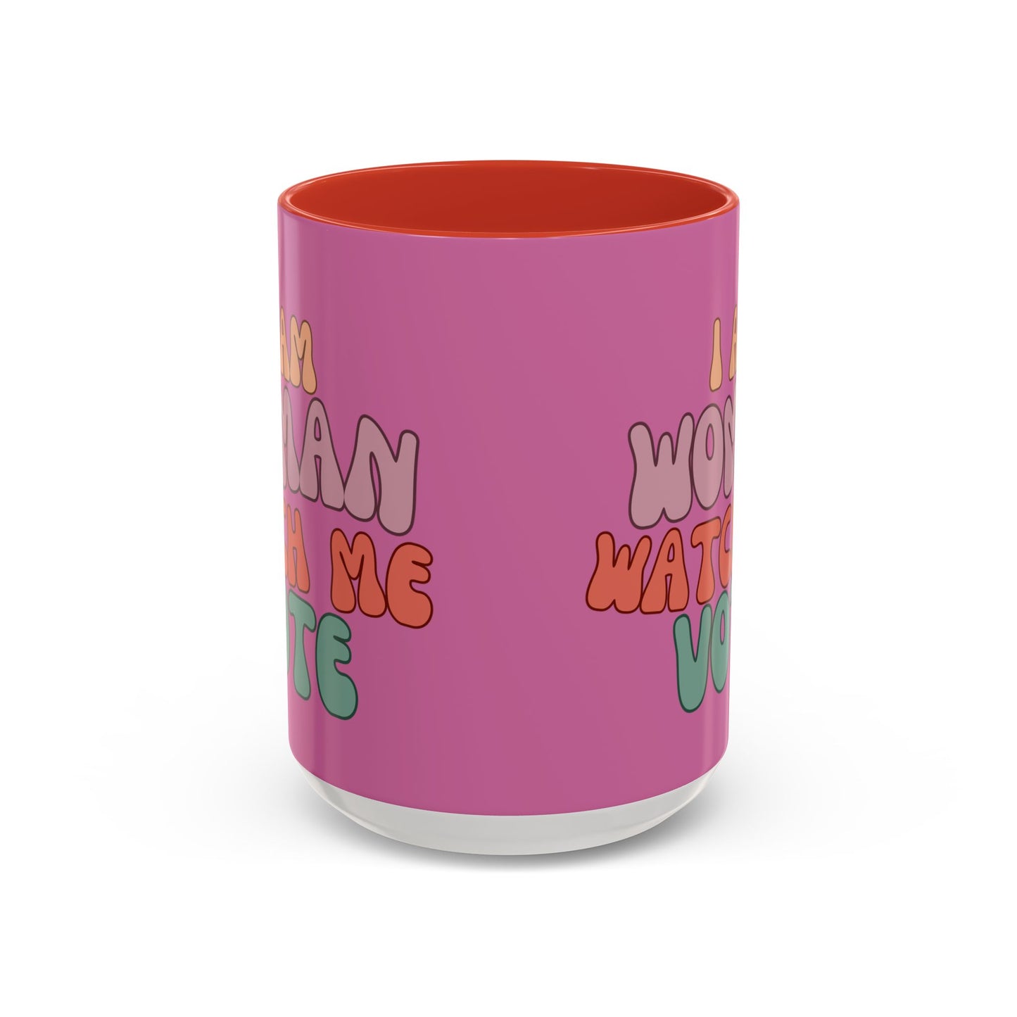 I Am Woman Watch Me Vote Pink Accent Mug by theGreenDragonTavern.shop