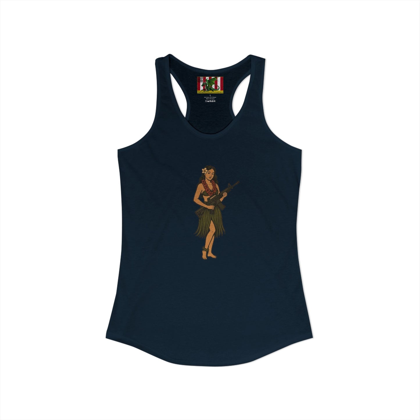 Hula Girl Packin' Heat Women's Racerback Tank Top by theGreenDragonTavern.shop