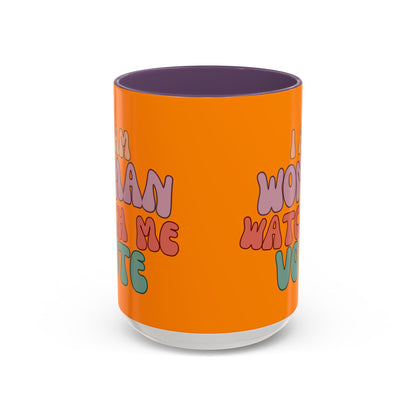 I Am Woman Watch Me Vote Orange Accent Mug by theGreenDragonTavern.shop