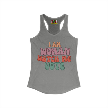 2-sided, I Am Woman Watch Me Vote Women's Racerback Tank Top by theGreenDragonTavern.shop
