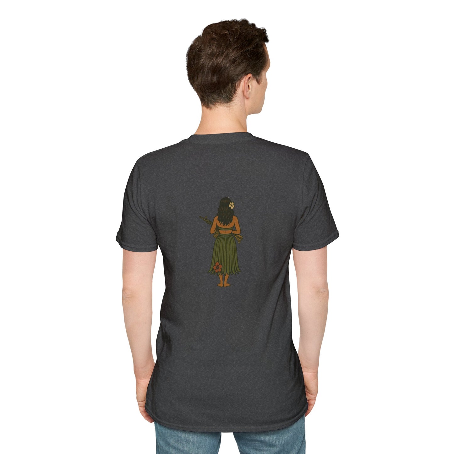 2-sided, Hula Girl Packin' Heat Dark colors Unisex T-Shirt by theGreenDragonTavern.shop