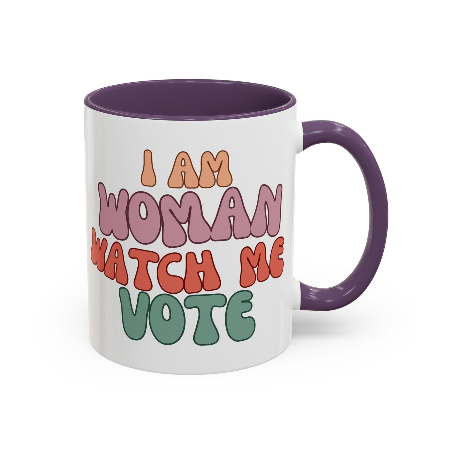 I Am Woman Watch Me Vote White Accent Mug by theGreenDragonTavern.shop