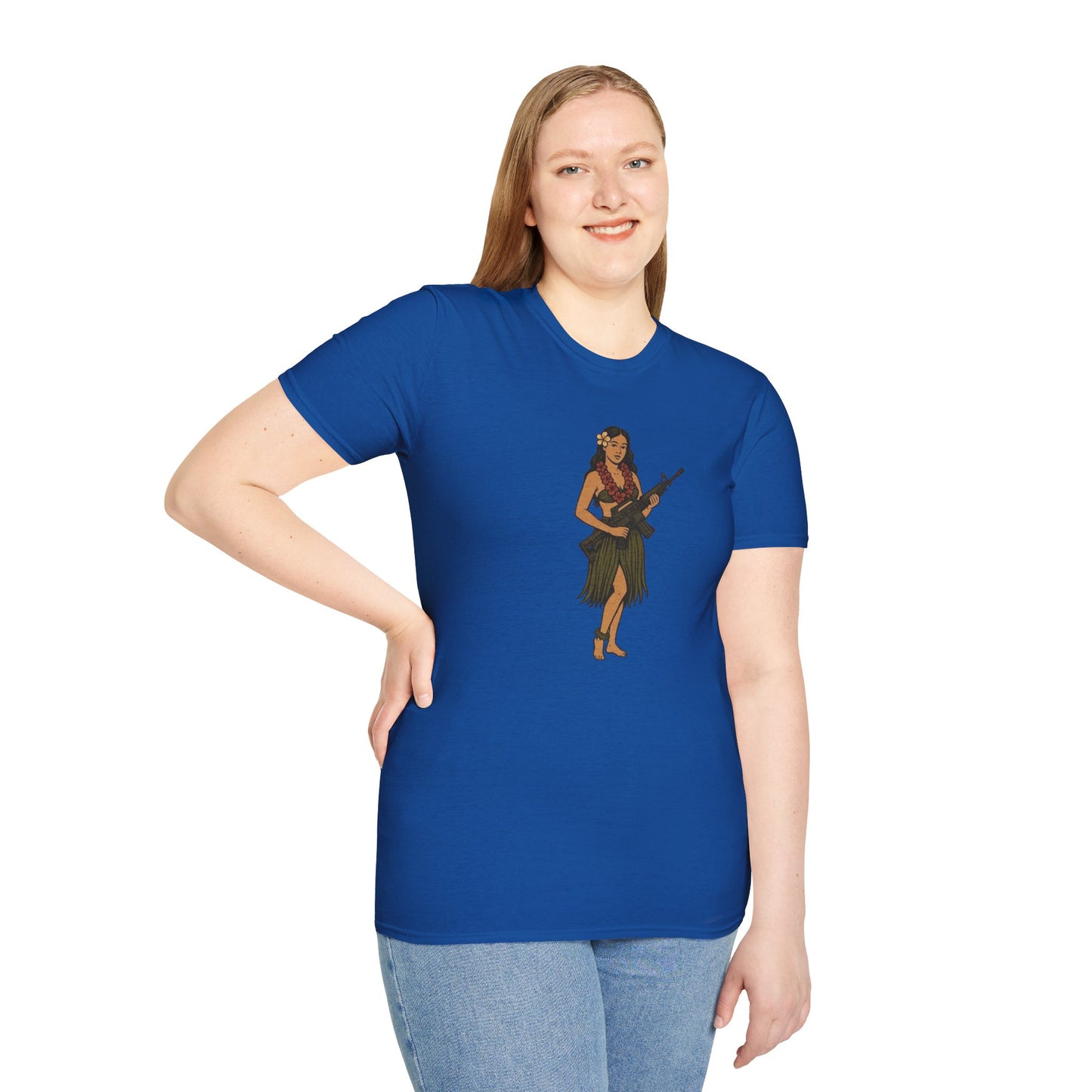Hula Girl Packin' Heat Dark colors Unisex T-Shirt by theGreenDragonTavern.shop