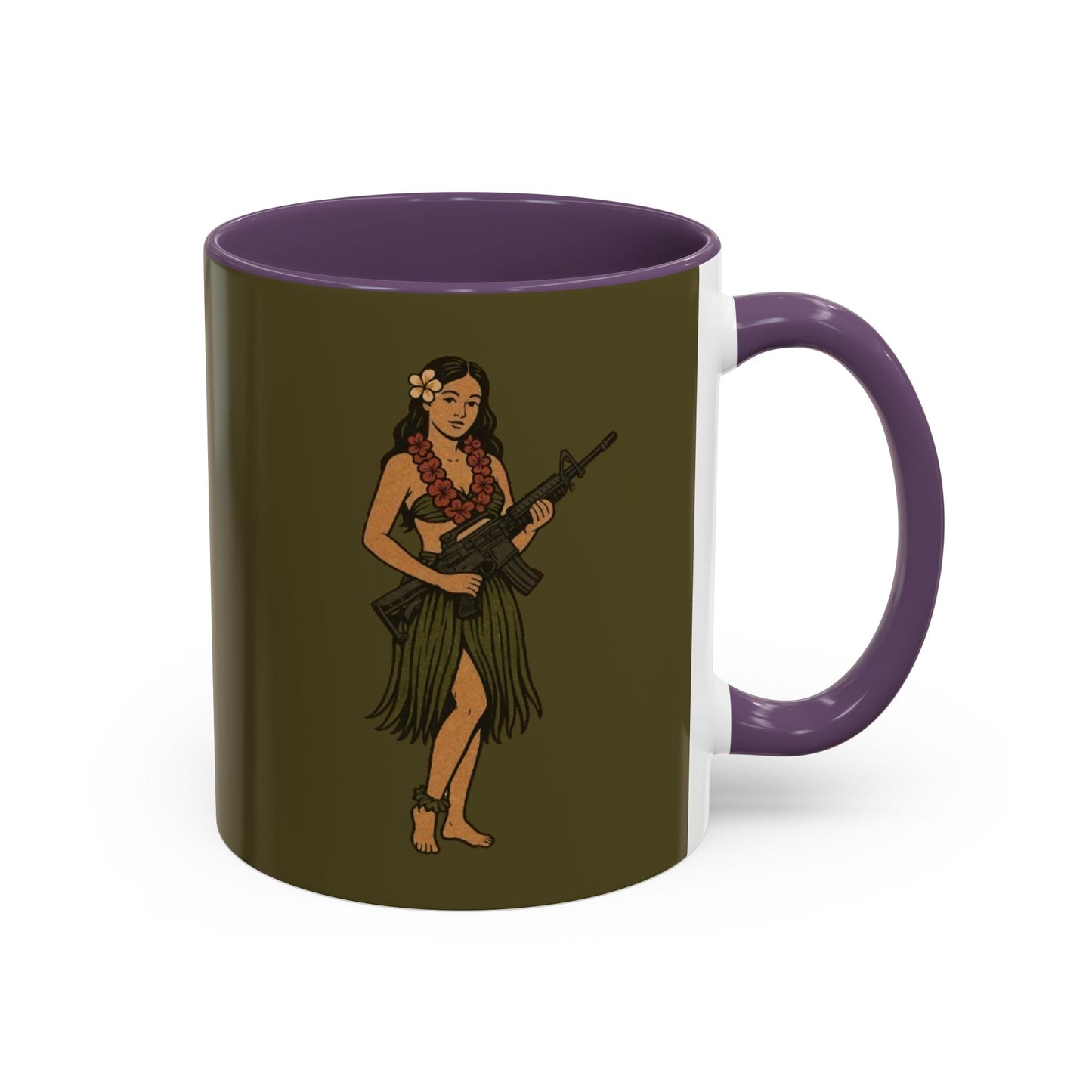 Hula Girl Packin' Heat Dark Green Accent Mug by theGreenDragonTavern.shop
