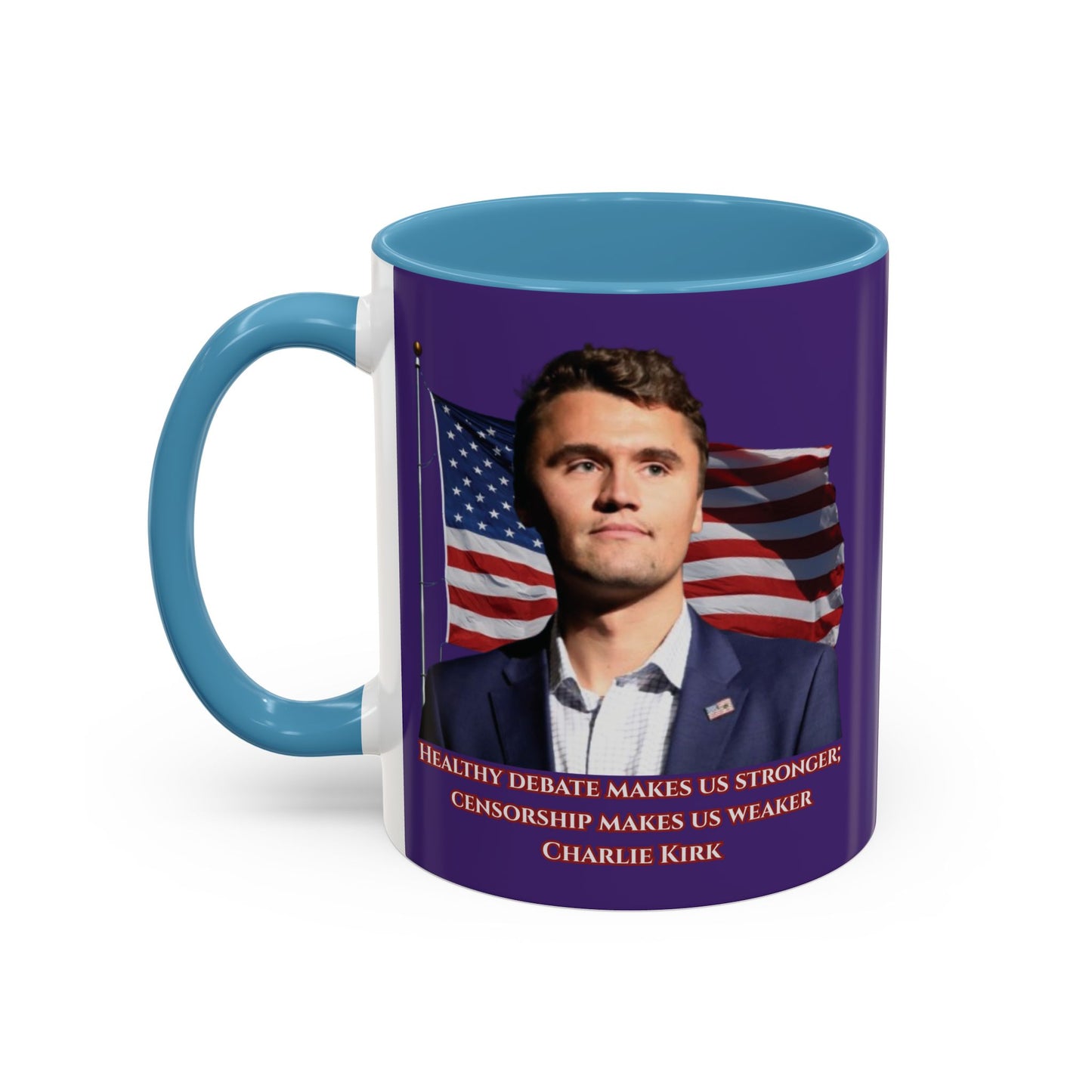 Charlie Kirk, Healthy Debate Purple Accent Mug by theGreenDragonTavern.shop