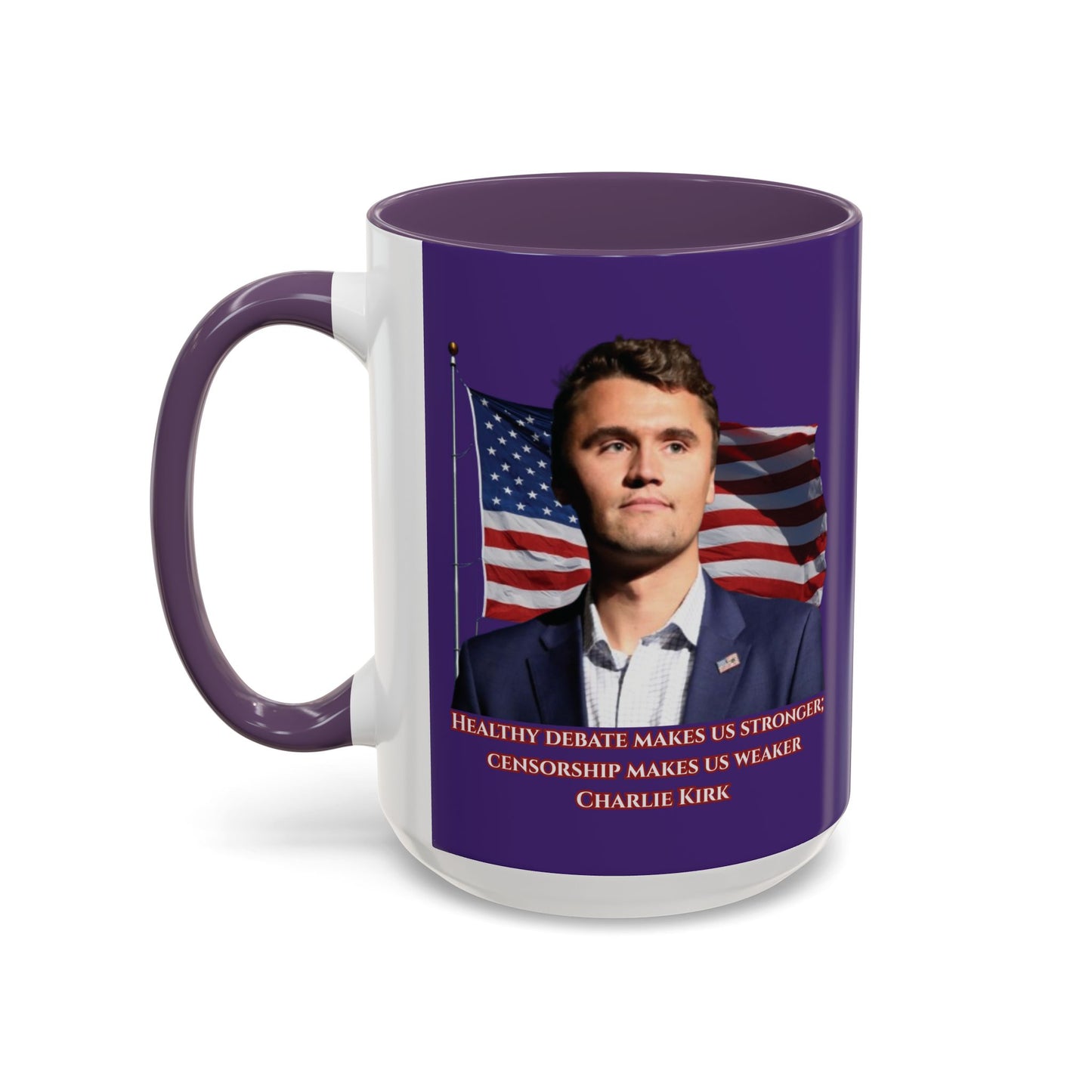 Charlie Kirk, Healthy Debate Purple Accent Mug by theGreenDragonTavern.shop