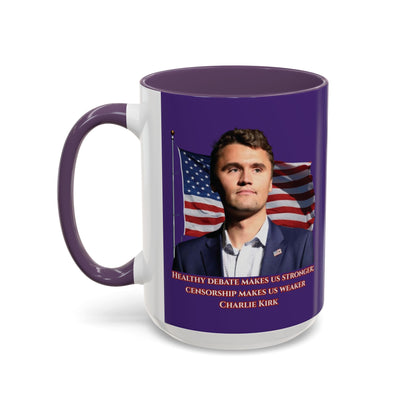 Charlie Kirk, Healthy Debate Purple Accent Mug by theGreenDragonTavern.shop