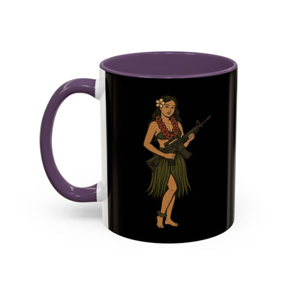 Hula Girl Packin' Heat Black Accent Mug by theGreenDragonTavern.shop