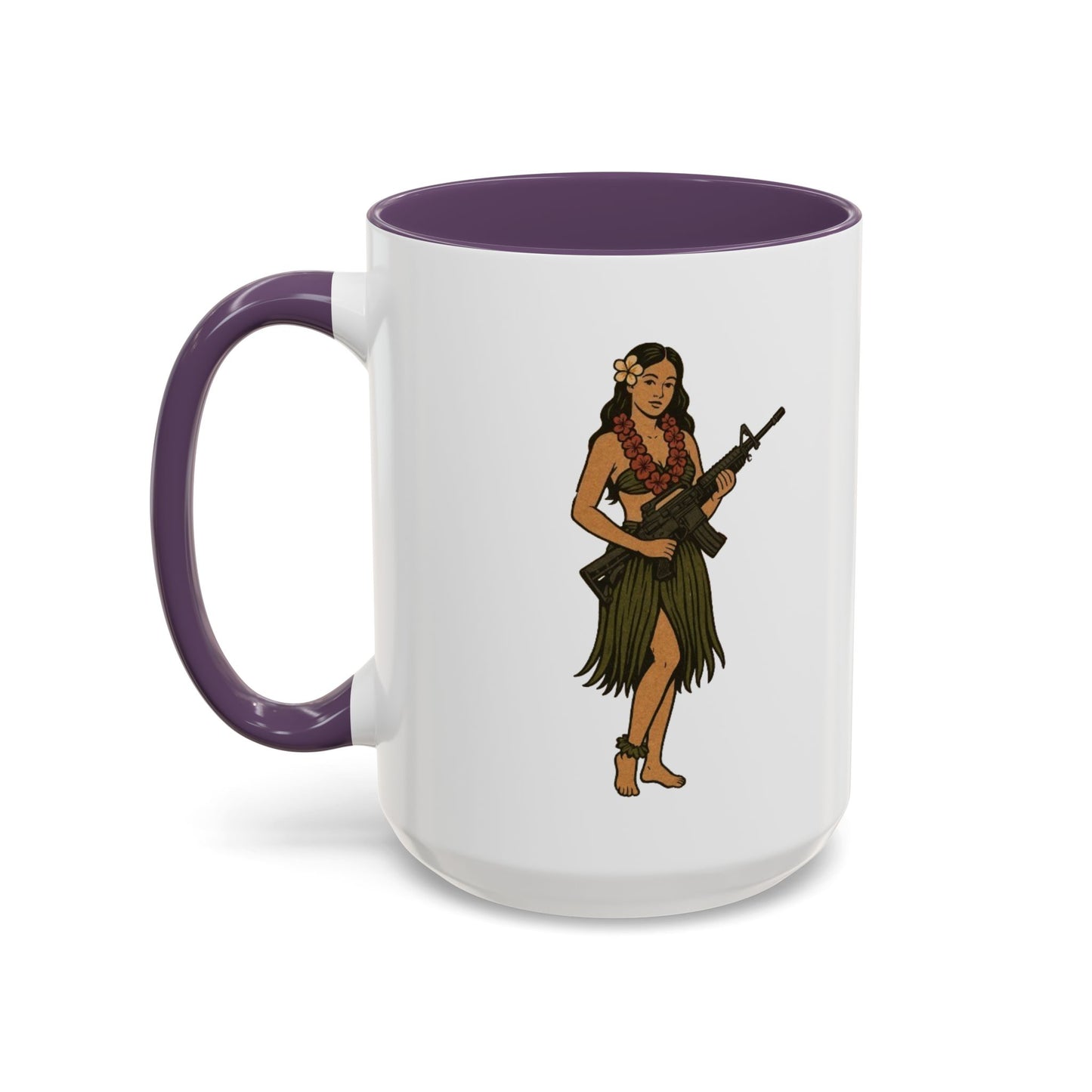 Hula Girl Packin' Heat White Accent Mug by theGreenDragonTavern.shop
