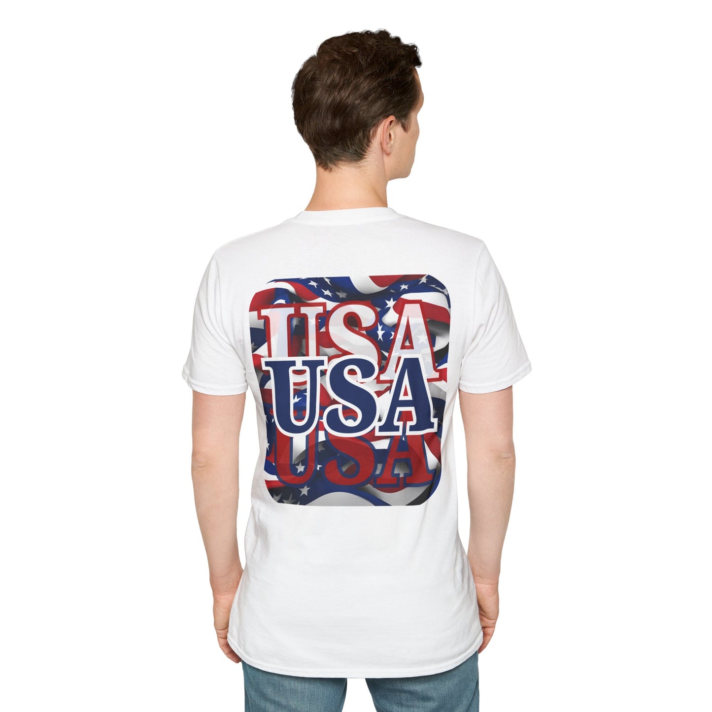 2-sided, Red White and BLUE USA Patriot Light colors Unisex T-Shirt by theGreenDragonTavern.shop