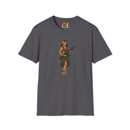 Hula Girl Packin' Heat Dark colors Unisex T-Shirt by theGreenDragonTavern.shop