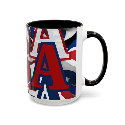 USA! USA! USA Red font Patriot Red Accent Mug by theGreenDragonTavern.shop