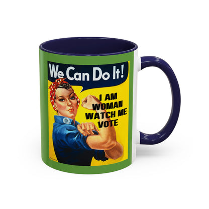 I Am Woman Watch Me Vote Rosie Green Accent Mug by theGreenDragonTavern.shop