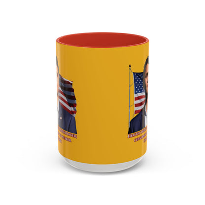 Charlie Kirk, Healthy Debate Yellow Accent Mug by theGreenDragonTavern.shop