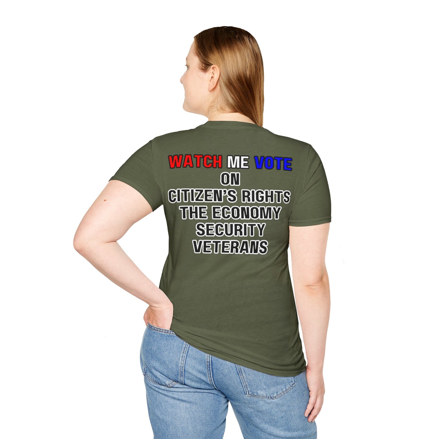 2-sided I Am Woman Watch Me Vote DKcolors Rosie Unisex T-Shirt by theGreenDragonTavern.shop