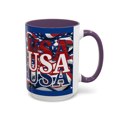 USA White font Center Patriot Blue Accent Mug by theGreenDragonTavern.shop