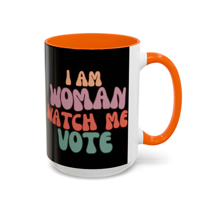 I Am Woman Watch Me Vote Black Accent Mug by theGreenDragonTavern.shop