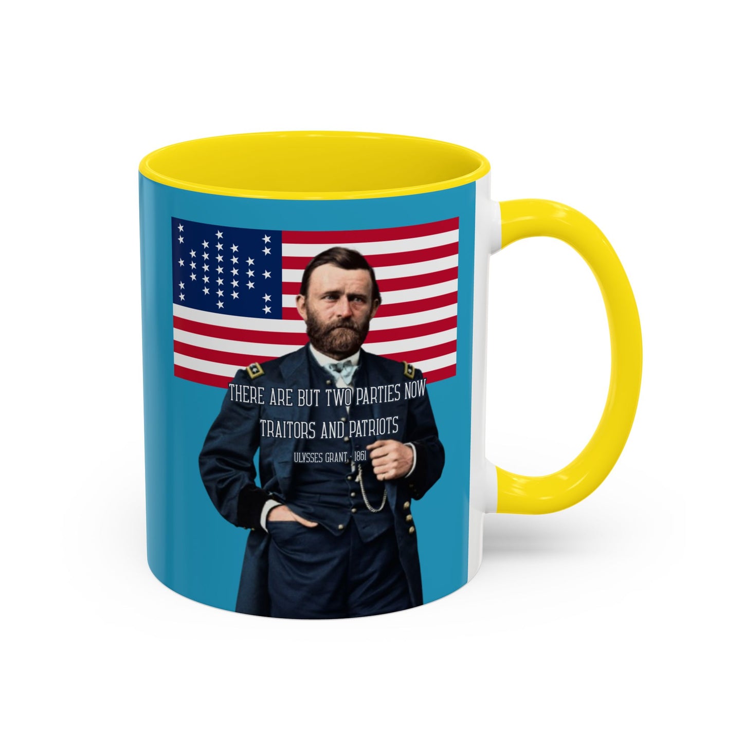 "Traitors and Patriots" Ulysses Grant Turquoise Accent Mug by theGreenDragonTavern.shop