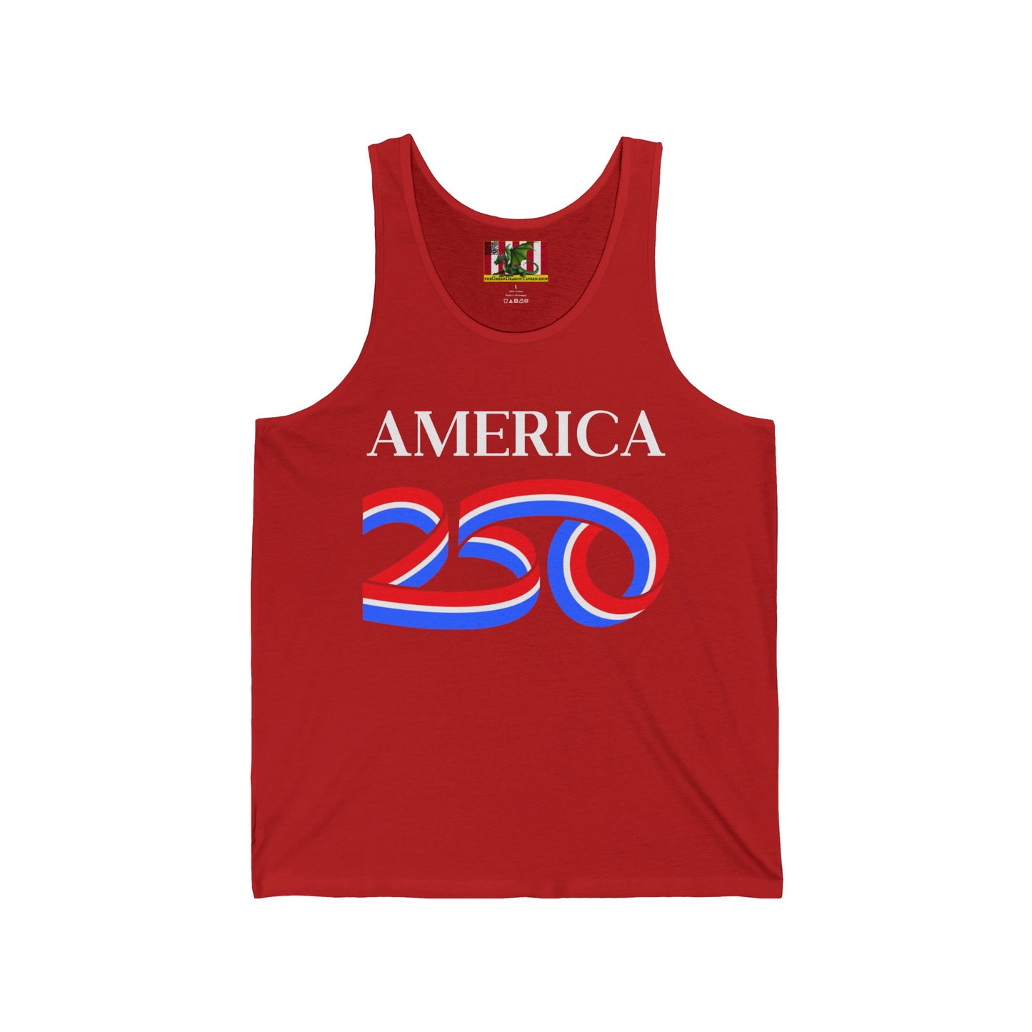 America 250 White font Unisex Jersey Tank Top by theGreenDragonTavern.shop