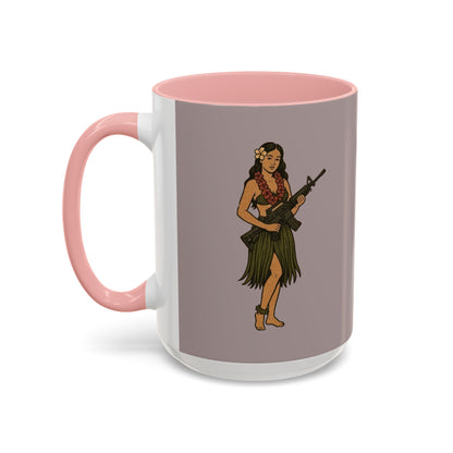 Hula Girl Packin' Heat Grey Accent Mug by theGreenDragonTavern.shop