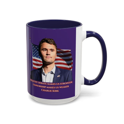 Charlie Kirk, Healthy Debate Purple Accent Mug by theGreenDragonTavern.shop