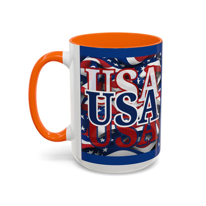USA Blue font Center Patriot Blue Accent Mug by theGreenDragonTavern.shop