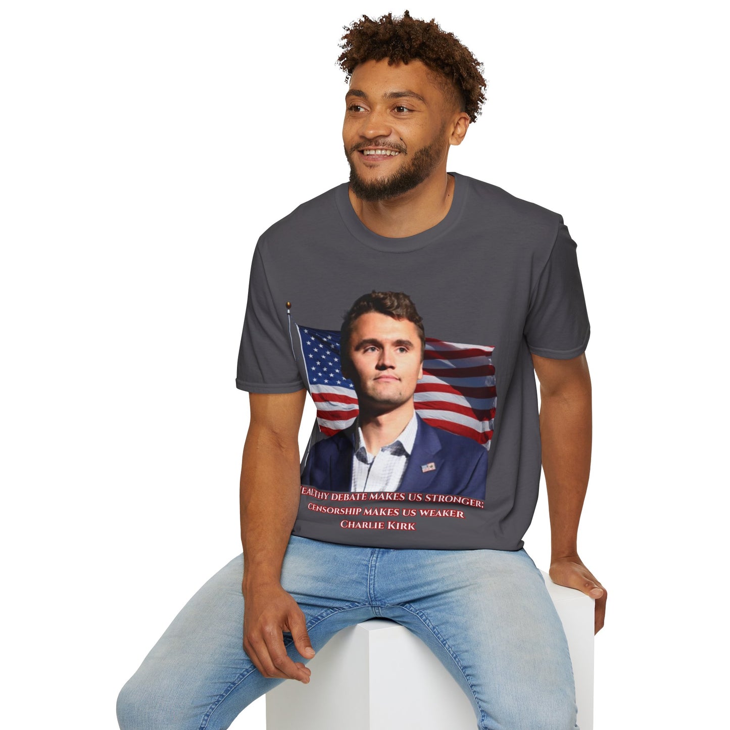 Charlie Kirk, Healthy Debate Dark colors Unisex T-Shirt by theGreenDragonTavern.shop