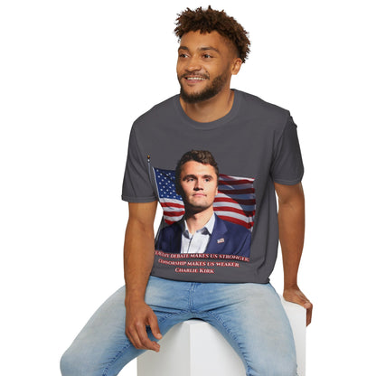 Charlie Kirk, Healthy Debate Dark colors Unisex T-Shirt by theGreenDragonTavern.shop
