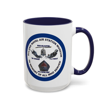 DNASM 2-sided, Founding & Student Art w/Navy Ring White Accent Mug by theGreenDragonTavern.shop