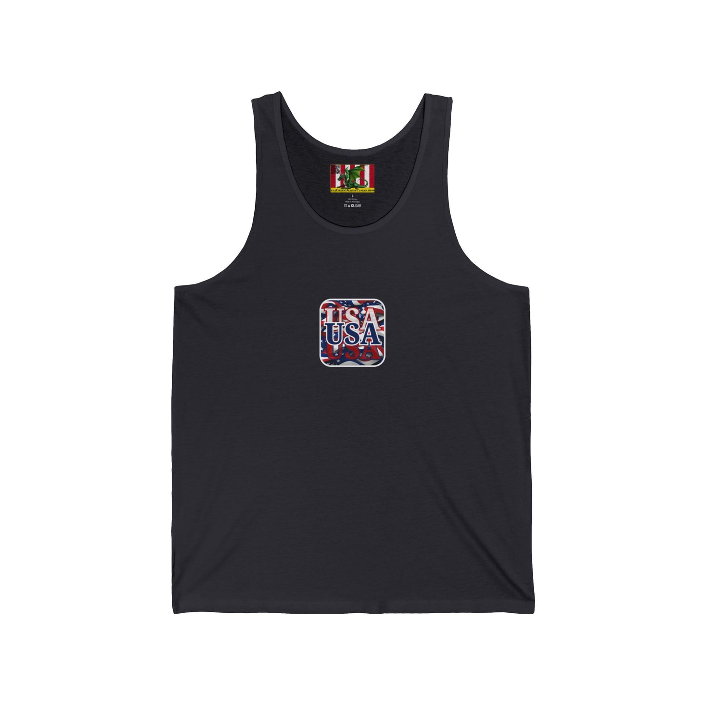 2-sided, Red White and BLUE USA Patriot Unisex Jersey Tank Top by theGreenDragonTavern.shop