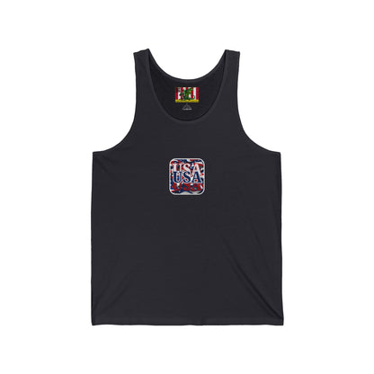 2-sided, Red White and BLUE USA Patriot Unisex Jersey Tank Top by theGreenDragonTavern.shop