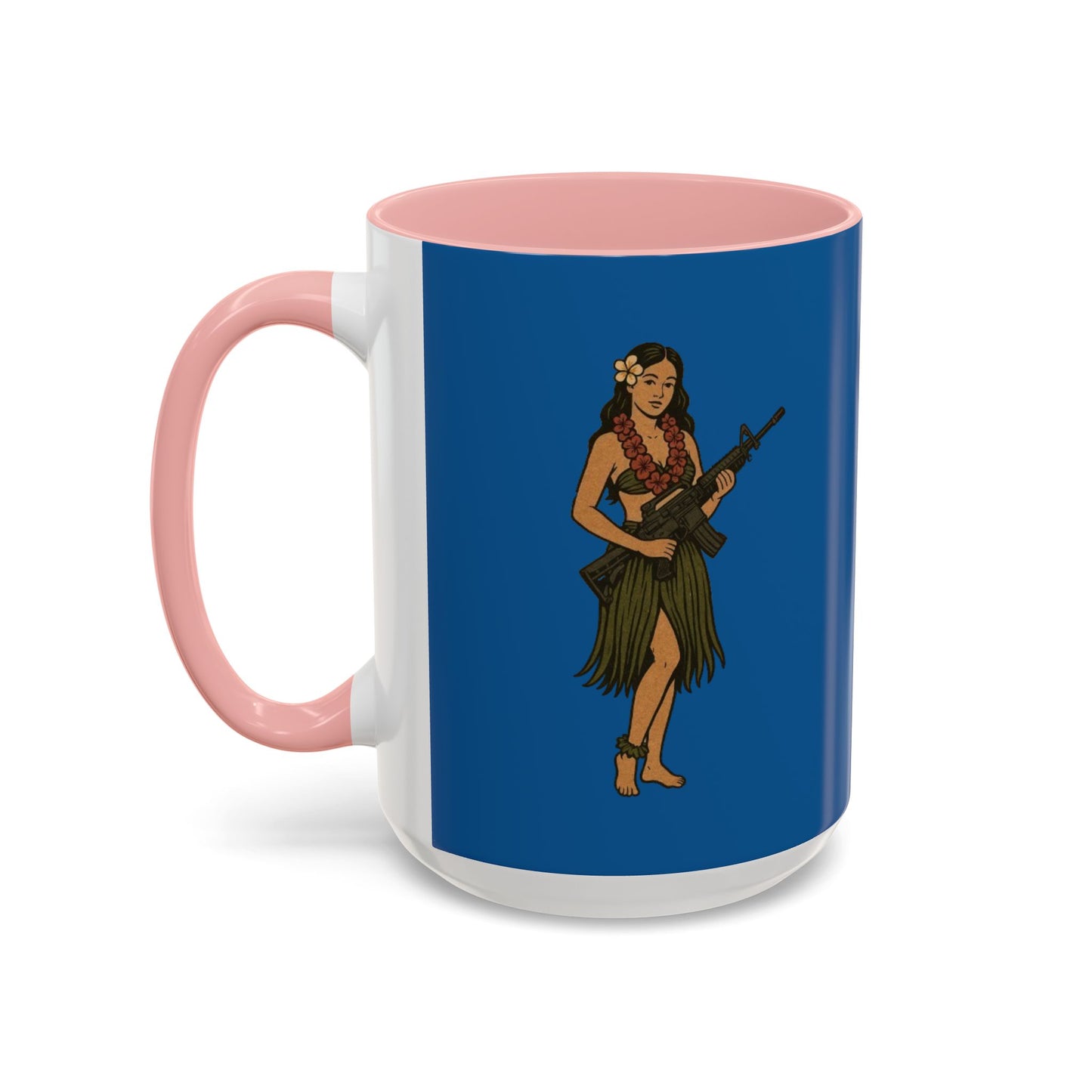 Hula Girl Packin' Heat Dark Blue Accent Mug by theGreenDragonTavern.shop
