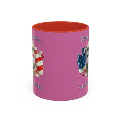 Vendetta, "Give me liberty, or give me death!" Pink Accent Mug by theGreenDragonTavern.shop