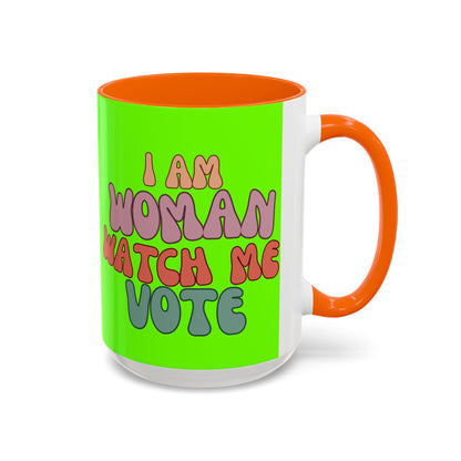I Am Woman Watch Me Vote Light Green Accent Mug by theGreenDragonTavern.shop
